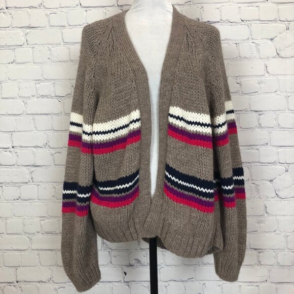 Xirena Lander Cardigan Sweater Size M Alpaca Blend Brown Stripe - Picture 1 of 8